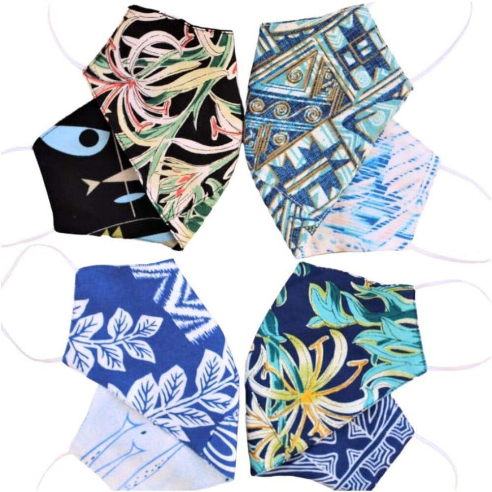 Kahala RCL Hawaiian Aloha Print Rev. Cloth Face Masks (4 Pk Assorted Colors) NWT
